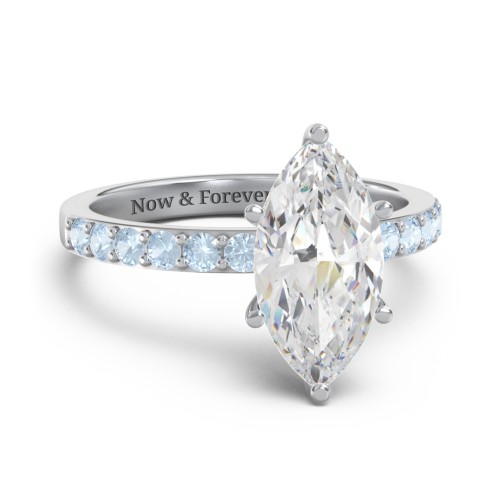 2 ct. Marquise CZ Engagement Ring with Accents – Sterling Silver with Cubic Zirconia and Blue Topaz