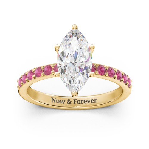 2 ct. Marquise CZ Engagement Ring with Accents – 10K Yellow Gold with Cubic Zirconia and Ruby