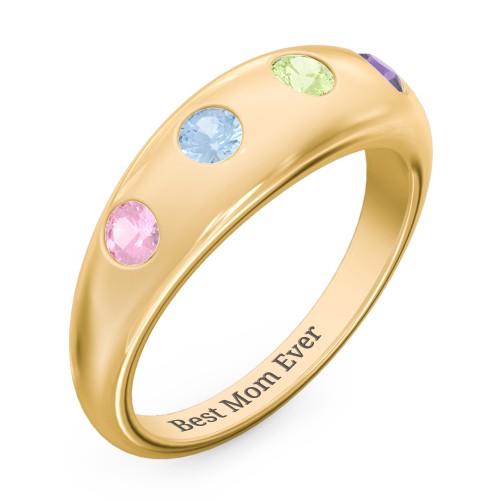 Round Stone Dome Ring – 18K Gold Plated Silver with Pink Tourmaline, Blue Topaz, Peridot, and Amethyst