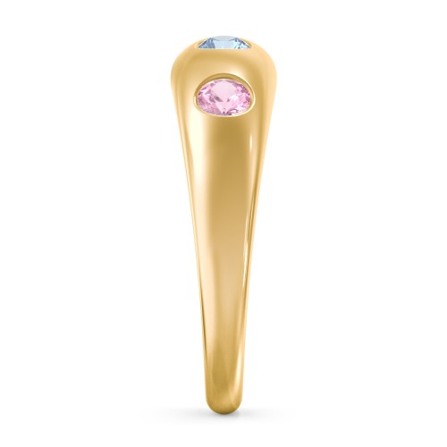 Round Stone Dome Ring – 18K Gold Plated Silver with Pink Tourmaline, Blue Topaz, Peridot, and Amethyst
