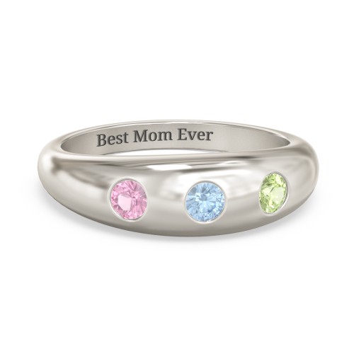 Round Stone Dome Ring – 10K White Gold with Pink Tourmaline, Blue Topaz, and Peridot