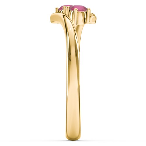 2 Birthstone Bypass Ring – 18K Gold Plated Silver with Ruby
