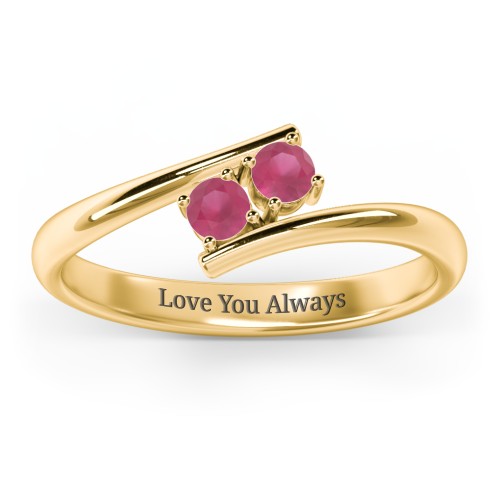 2 Birthstone Bypass Ring – 18K Gold Plated Silver with Ruby