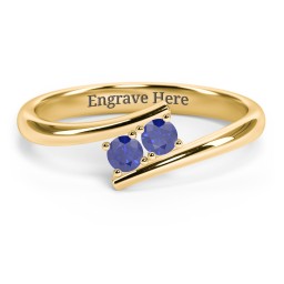 2 Birthstone Bypass Ring in 18K Gold Plated Silver with Blue Sapphire