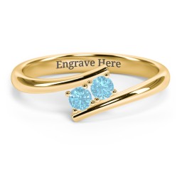 2 Birthstone Bypass Ring in 18K Gold Plated Silver with Blue Topaz