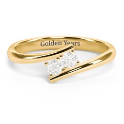 2 Birthstone Bypass Ring in 18K Gold Plated Silver with Cubic Zirconia