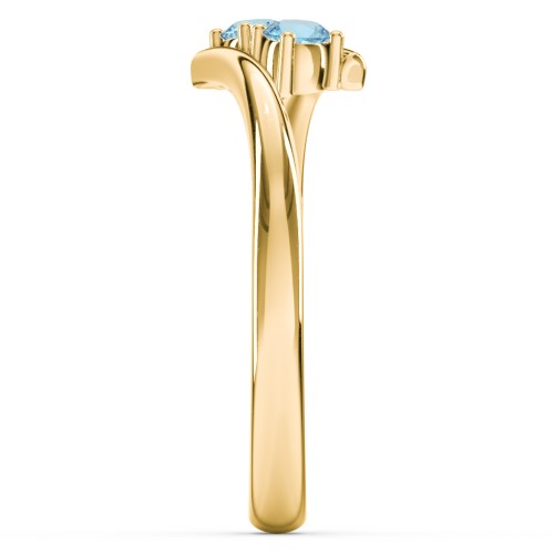 2 Birthstone Bypass Ring – 18K Gold Plated Silver with Blue Topaz