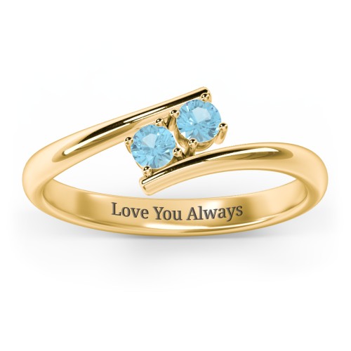 2 Birthstone Bypass Ring – 18K Gold Plated Silver with Blue Topaz