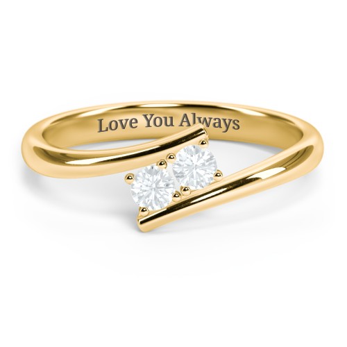2 Birthstone Bypass Ring – 18K Gold Plated Silver with Aquamarine