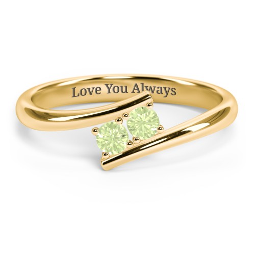 2 Birthstone Bypass Ring – 18K Gold Plated Silver with Peridot
