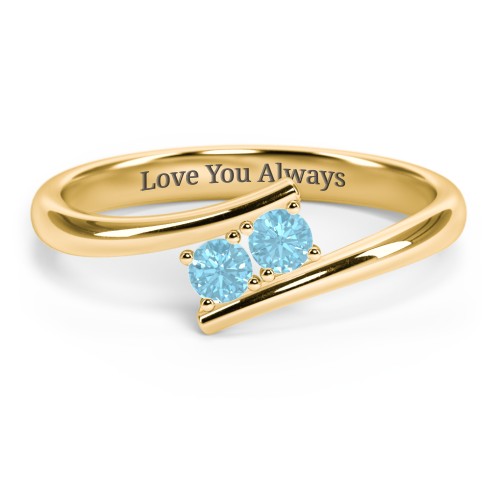 2 Birthstone Bypass Ring – 18K Gold Plated Silver with Blue Topaz