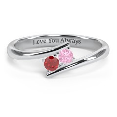 2 Birthstone Bypass Ring – 10K White Gold with Garnet and Pink Tourmaline