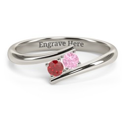 2 Birthstone Bypass Ring in 10K Solid White Gold with Garnet and Pink Tourmaline