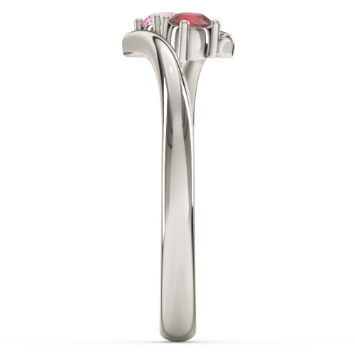 2 Birthstone Bypass Ring – 10K White Gold with Garnet and Pink Tourmaline