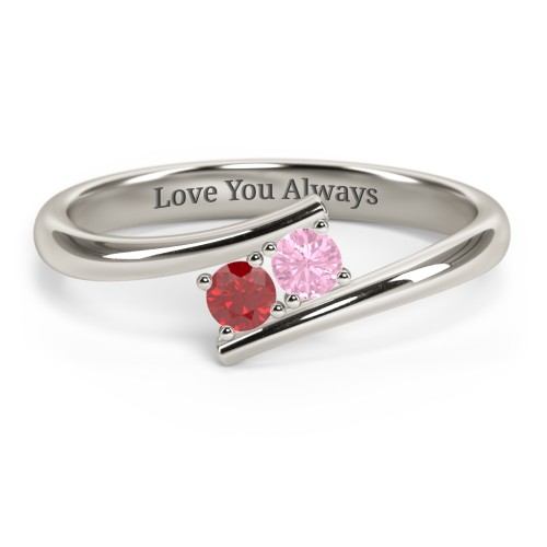 2 Birthstone Bypass Ring – 10K White Gold with Garnet and Pink Tourmaline