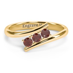 3 Birthstone Bypass Ring in 18K Gold Plated Silver with Garnet