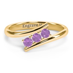 3 Birthstone Bypass Ring in 18K Gold Plated Silver with Amethyst