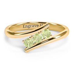 3 Birthstone Bypass Ring in 18K Gold Plated Silver with Peridot