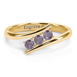 3 Birthstone Bypass Ring in 18K Gold Plated Silver with Alexandrite