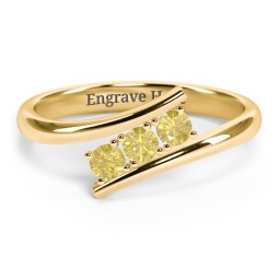 3 Birthstone Bypass Ring in 18K Gold Plated Silver with Citrine