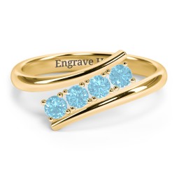4 Birthstone Bypass Ring in 18K Gold Plated Silver with Blue Topaz