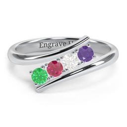 4 Birthstone Bypass Ring in 925 Sterling Silver with Emerald, Ruby, Cubic Zirconia, and Amethyst