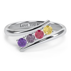 4 Birthstone Bypass Ring – 10K White Gold with Amethyst, Alexandrite, Ruby, and Citrine