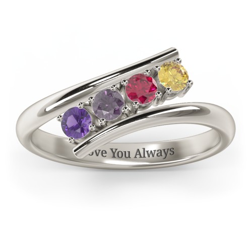 4 Birthstone Bypass Ring – 10K White Gold with Amethyst, Alexandrite, Ruby, and Citrine