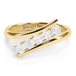 5 Birthstone Bypass Ring in 18K Gold Plated Silver with Cubic Zirconia