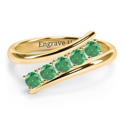 5 Birthstone Bypass Ring in 18K Gold Plated Silver with Emerald