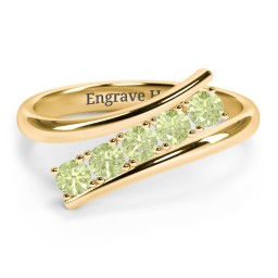5 Birthstone Bypass Ring in 18K Gold Plated Silver with Peridot