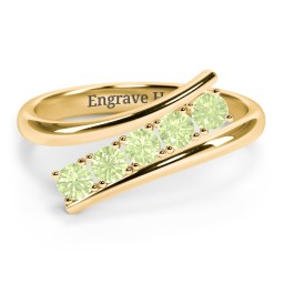 5 Birthstone Bypass Ring in 18K Gold Plated Silver with Peridot