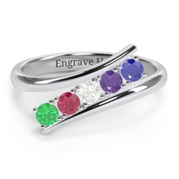 5 Birthstone Bypass Ring in 925 Sterling Silver with Emerald, Ruby, Cubic Zirconia, Amethyst, and Blue Sapphire