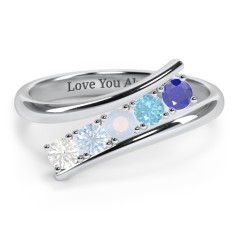5 Birthstone Bypass Ring – 10K White Gold with Cubic Zirconia, Aquamarine, Opal, Blue Topaz, and Blue Sapphire