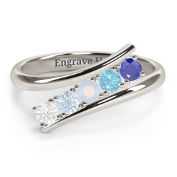 5 Birthstone Bypass Ring in 10K Solid White Gold with Cubic Zirconia, Aquamarine, Opal, Blue Topaz, and Blue Sapphire