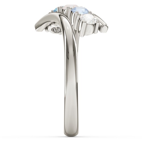 5 Birthstone Bypass Ring – 10K White Gold with Cubic Zirconia, Aquamarine, Opal, Blue Topaz, and Blue Sapphire