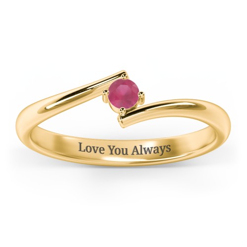 Birthstone Bypass Ring – 18K Gold Plated Silver with Ruby