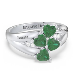 Multi-Heart Split-Band Ring in 925 Sterling Silver with Emerald