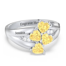 Multi-Heart Split-Band Ring in 925 Sterling Silver with Citrine