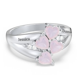 Multi-Heart Split-Band Ring in 925 Sterling Silver with Opal
