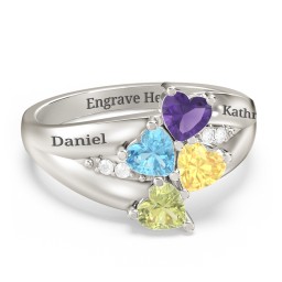 Multi-Heart Split-Band Ring in 10K Solid White Gold with Amethyst, Blue Topaz, Citrine, and Peridot