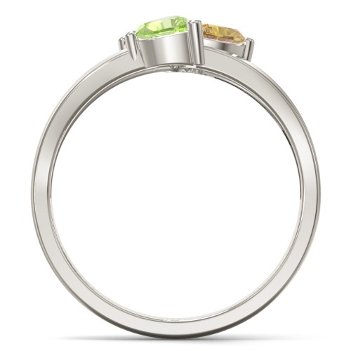 Multi-Heart Split-Band Ring – 10K White Gold with Amethyst, Blue Topaz, Citrine, Peridot, and Cubic Zirconia