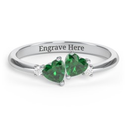 Pair of Hearts Gemstone Promise Ring with Accent Stones