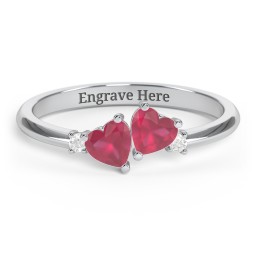 Pair of Hearts Gemstone Promise Ring with Accent Stones