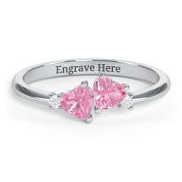 Pair of Hearts Gemstone Promise Ring with Accent Stones