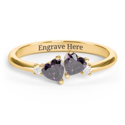 Pair of Hearts Gemstone Promise Ring with Accent Stones in 18K Gold Plated Silver with Alexandrite and White Premium Zirconia