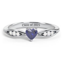 Heart Gemstone Promise Ring with Trio Set Accent Stones