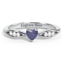 Heart Gemstone Promise Ring with Trio Set Accent Stones