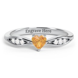 Heart Gemstone Promise Ring with Trio Set Accent Stones