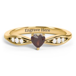 Heart Gemstone Promise Ring with Trio Set Accent Stones in 18K Gold Plated Silver with Garnet and White Premium Zirconia